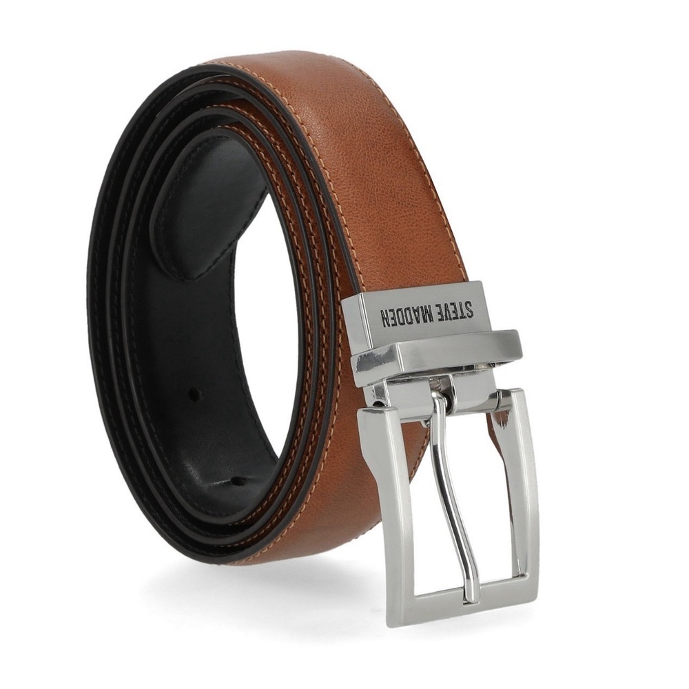 Steve Madden Reversible Brown Black Belt L 38/40 Silver Buckle